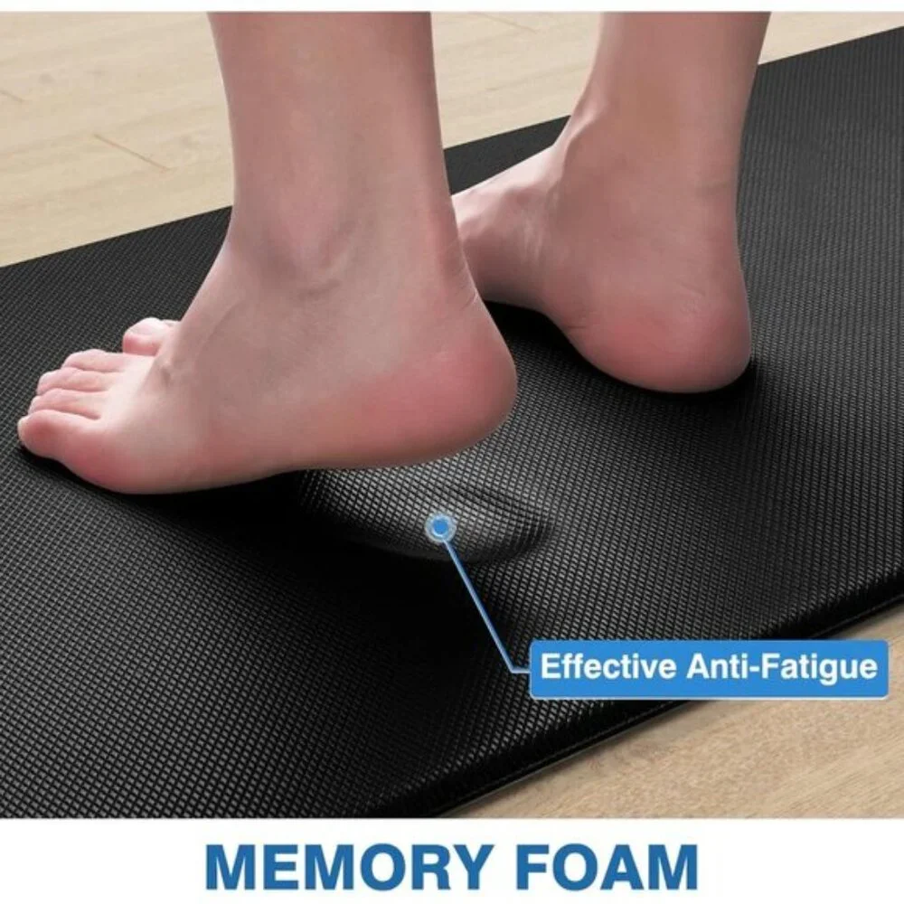 New 2Pcs Cushioned Kitchen Mats, Anti-Fatigue Non-Slip Waterproof Rugs in Black